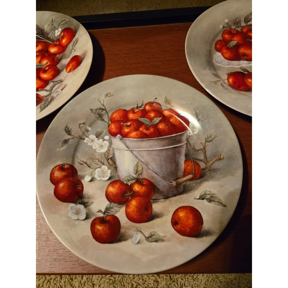 Set of 3 Vintage Style Apple Harvest Decorative Ceramic Plates Farmhouse Decor